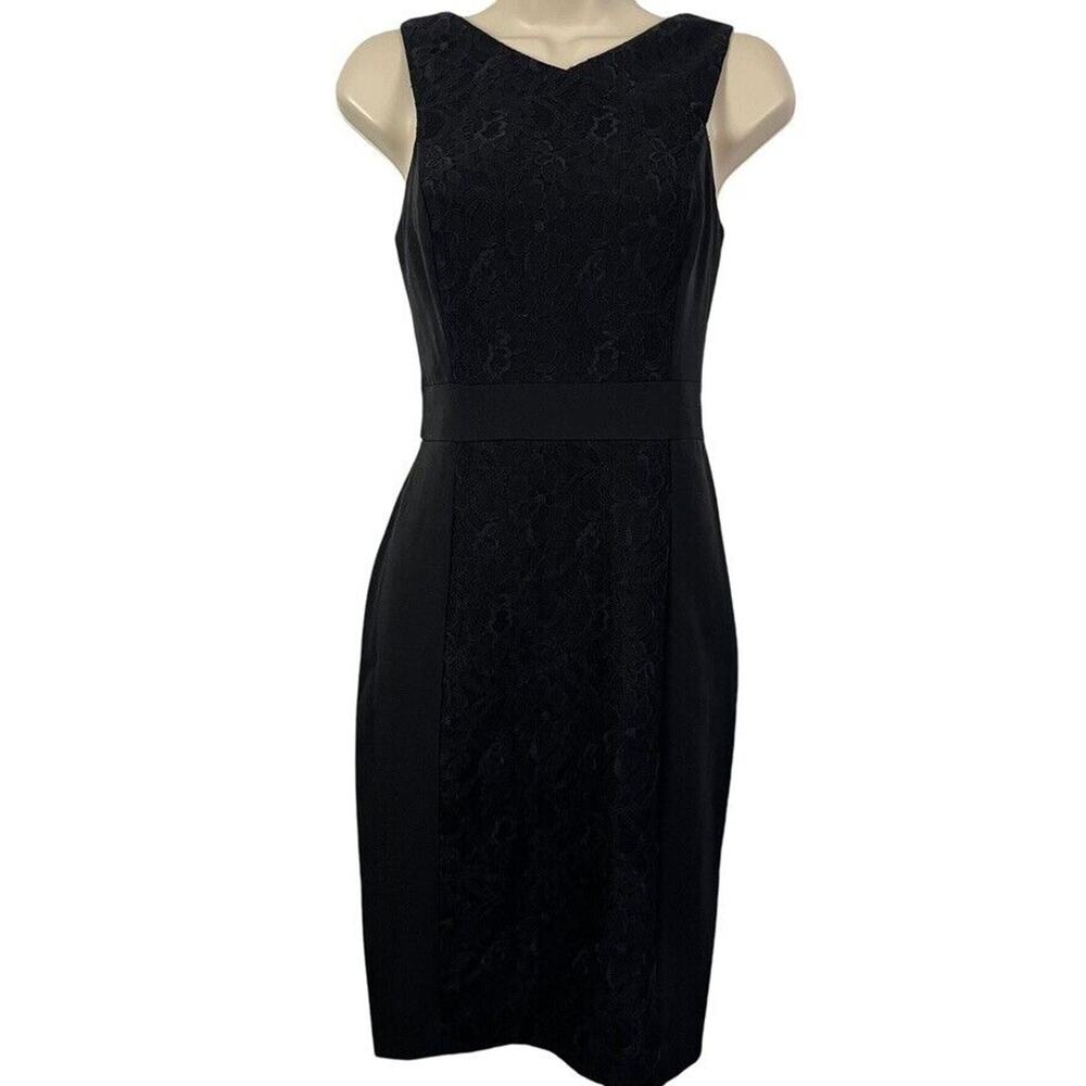 Lovely Adrianna Papell Womens LDB Little Black Dress Sheath Knee Length Lace 4